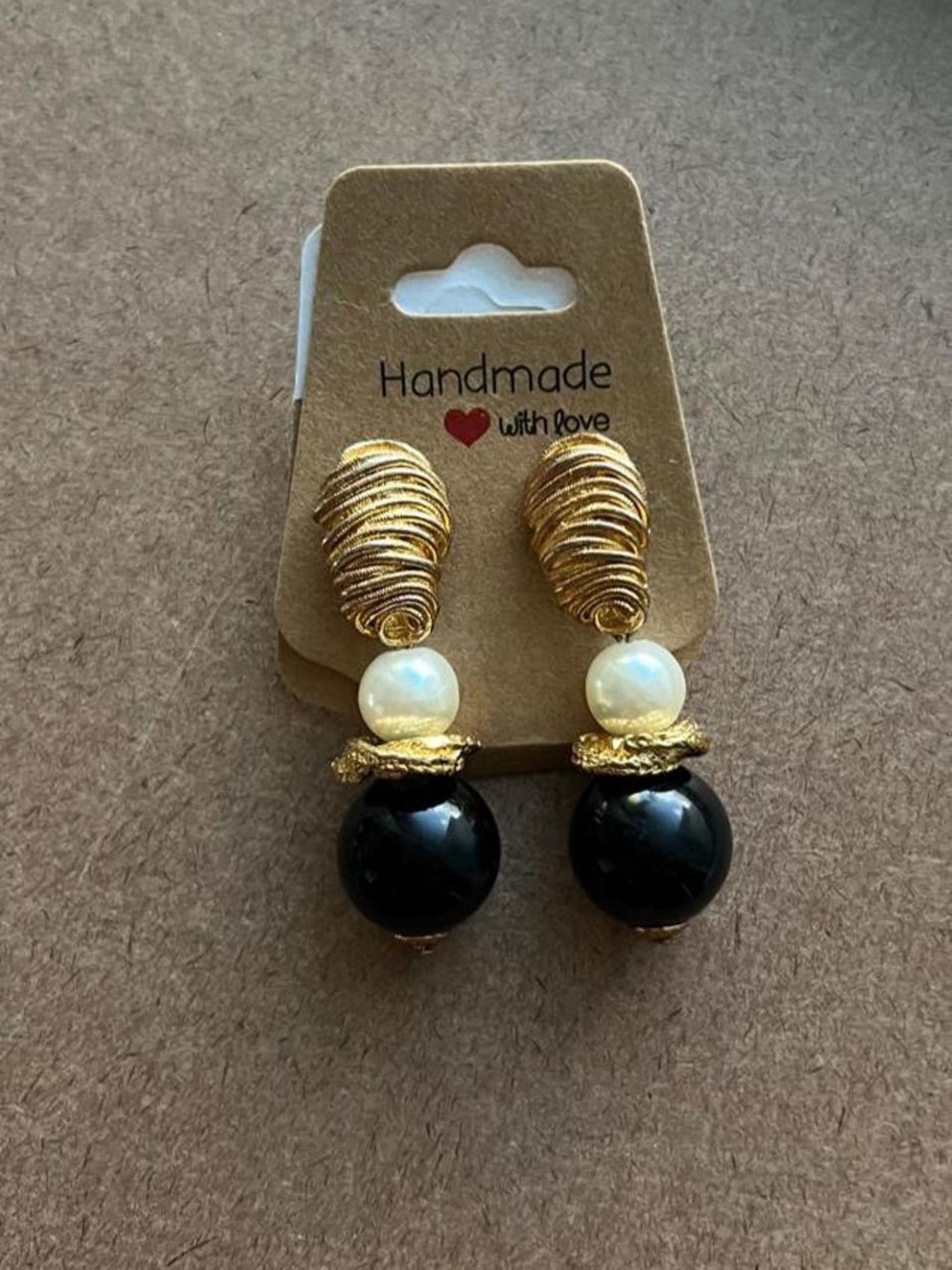 Vintage Gold, Black & Pearl Drop Earrings - Elegant Womens Jewelry